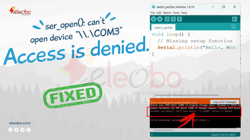 Are you facing the "AVRDUDE COM3 access denied" error while uploading your code? Learn how to fix the "can't open device "\.\COM3"