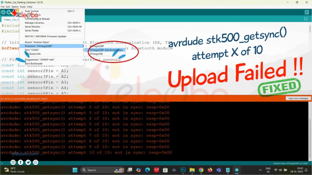 Upload Failed: avrdude stk500_getsync() attempt X of 10