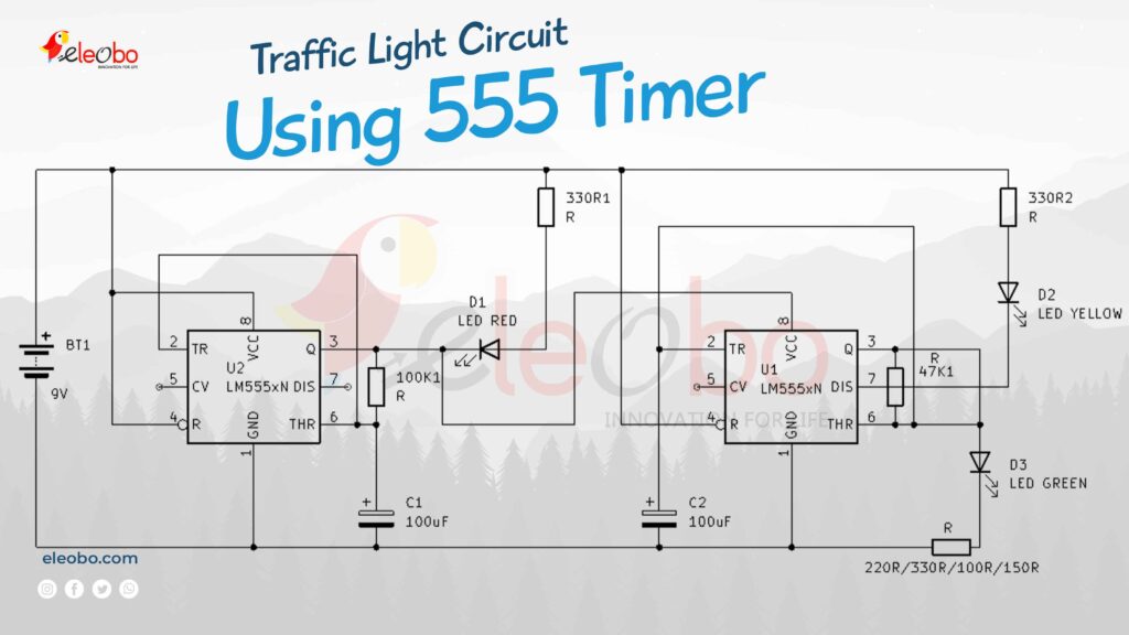 Learn how to build a Traffic Light Circuit Using 555 Timer ICs with this easy-to-follow guide. Understand the components, wiring, and working of a traffic light system