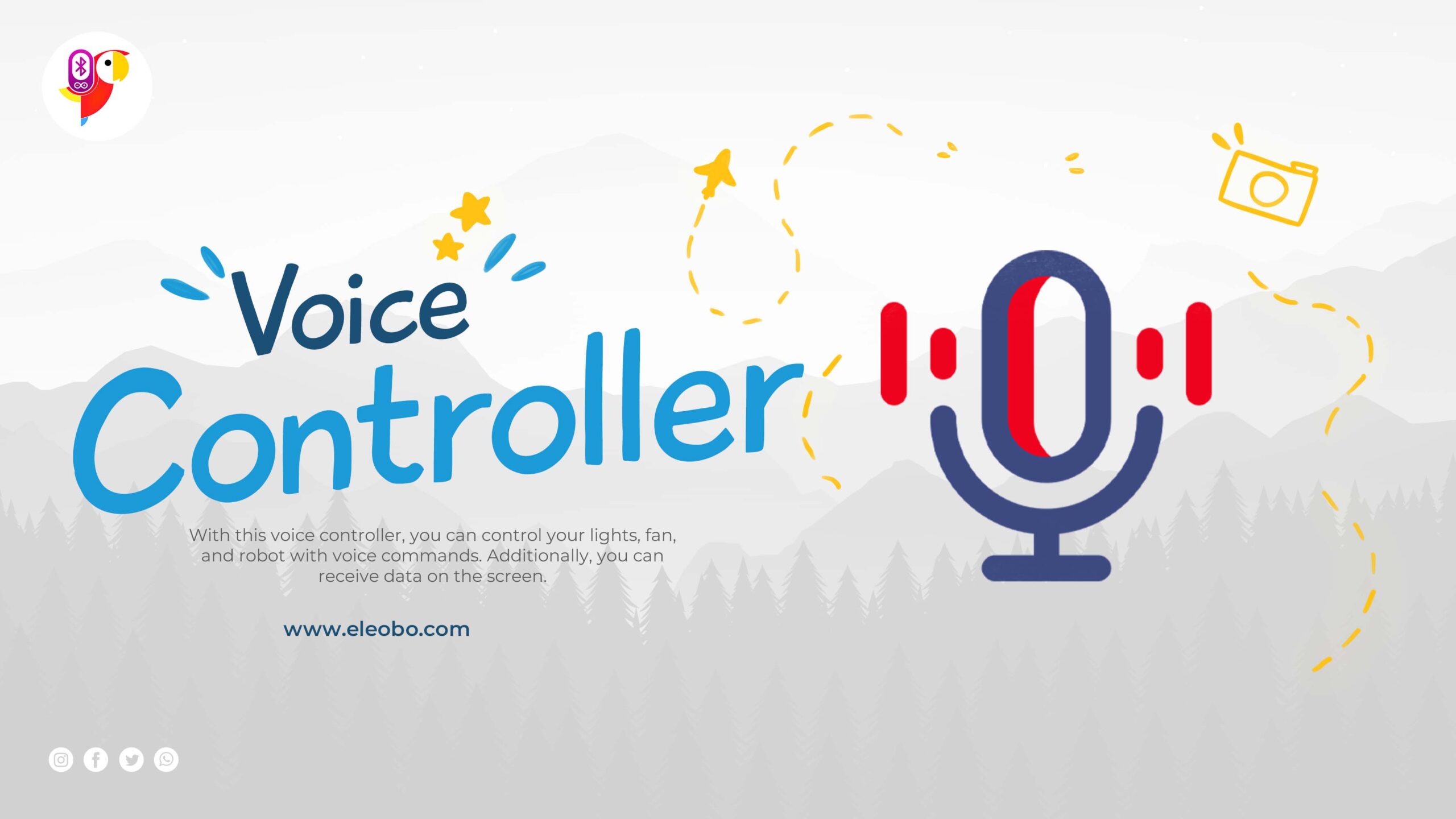 Voice Controller for Lights, Fan, and Robot with the BlueBot Controller app. Use voice commands for effortless automation